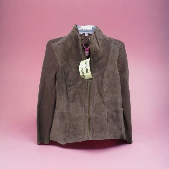 JESSICA LONDON NWT WOMENS LEATHER SUEDE /SWEATER JACKET COAT. SIZE 14/16 JUNIOR - Picture 1 of 9